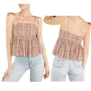 The Great. The Dainty Top in Rainbow Plaid Cotton Ruffled Blouse Size 2 / M